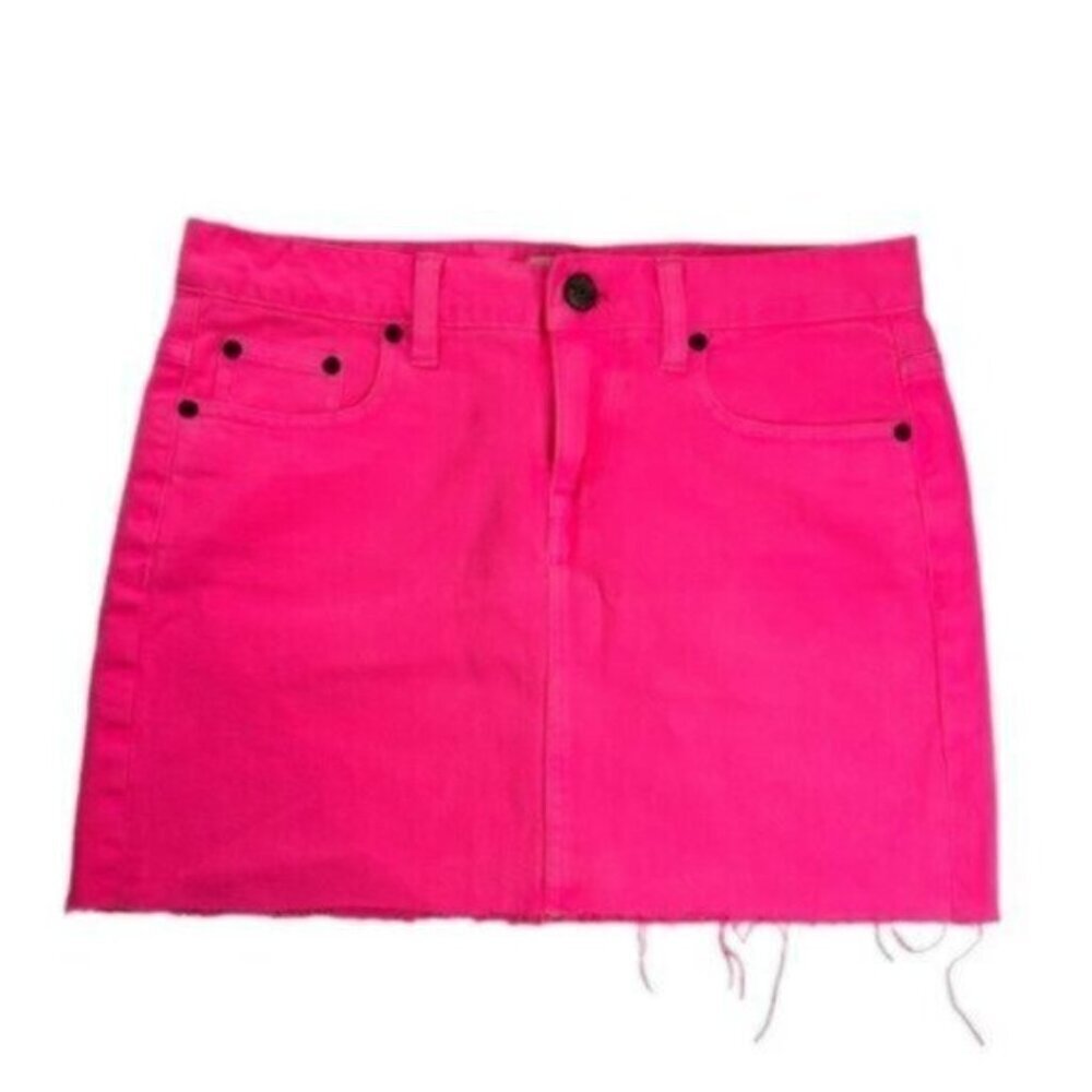 J. CREW | Bright Pink Raw Edge Hem Denim Skirt Size 27